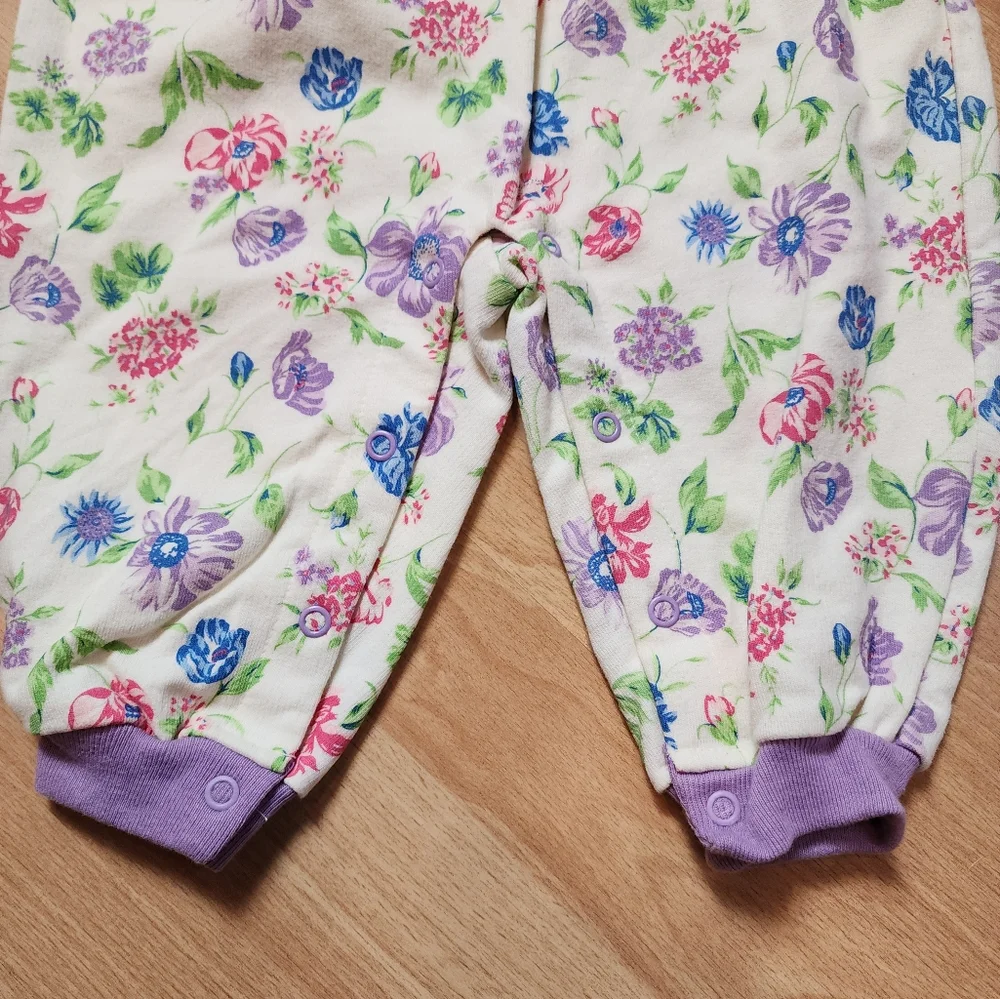 Vintage Cherokee One Piece Romper Size 6/9 Months‎ 100% Cotton Purple Floral NWT